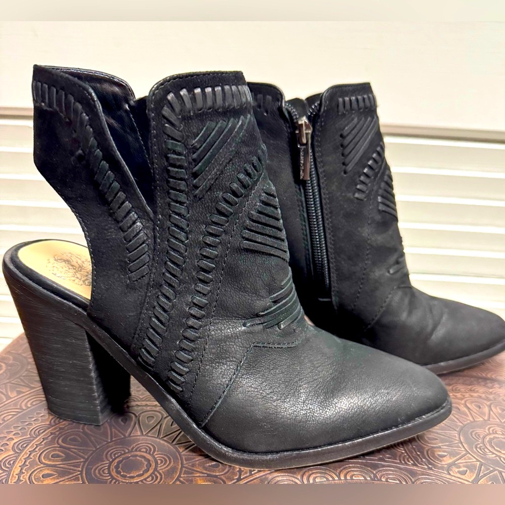 Vince Camuto Black Leather Western Style Sling Back Boots